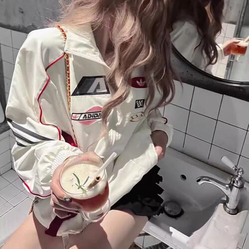 阿迪达斯三叶草25男女赛车风立领运动宽松夹克外套KG6677 KG6676