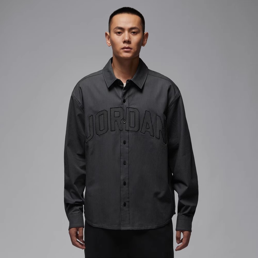 NIKE/耐克男长袖翻领衬衫冬季Jordan宽松休闲条纹外套IB0318-011