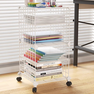 文件架子桌下书架落地式带万向滑轮可移动置物架办公室资料收纳架