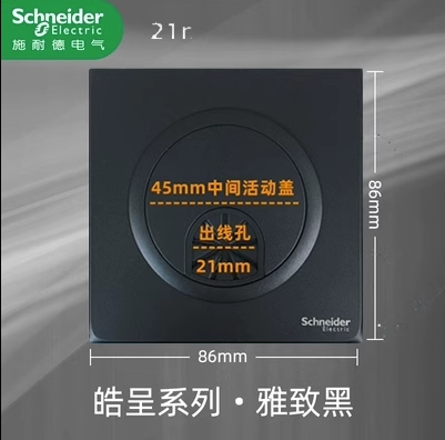 施耐德皓呈黑色插座出线孔空白面板开孔穿线带防尘遮丑护线圈珍铂