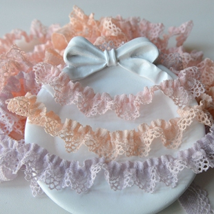 2粉杏紫抽皱缩密褶荷叶木耳蕾丝花边娃衣大肠圈洋时装袖口抱枕diy