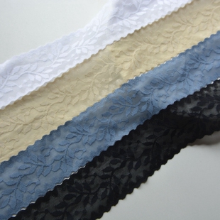 白黑蓝黄法式无痕弹力蕾丝花边内衣裤睡衣领口袖口裙边加长手工