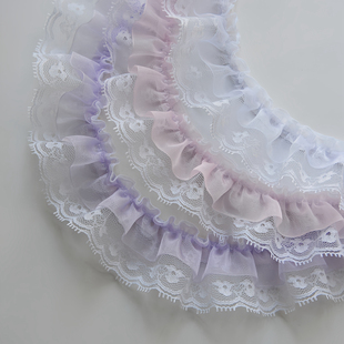 白粉弹力百打褶皱荷叶木耳蕾丝花边松紧丝带洛丽塔娃衣应援扇卡套