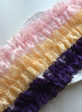 5c红绿灰双边弹力打褶皱木耳荷叶蕾丝花边裹胸假袖子裙子加长辅料