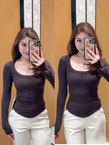 清仓专柜同款Hold Tigh女莫代尔显瘦百搭上衣低领瑜伽U领打底衫