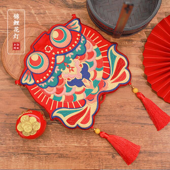 古风汉服配饰包儿童喜庆包包新年绣花包女中国风锦鲤刺绣斜挎包包
