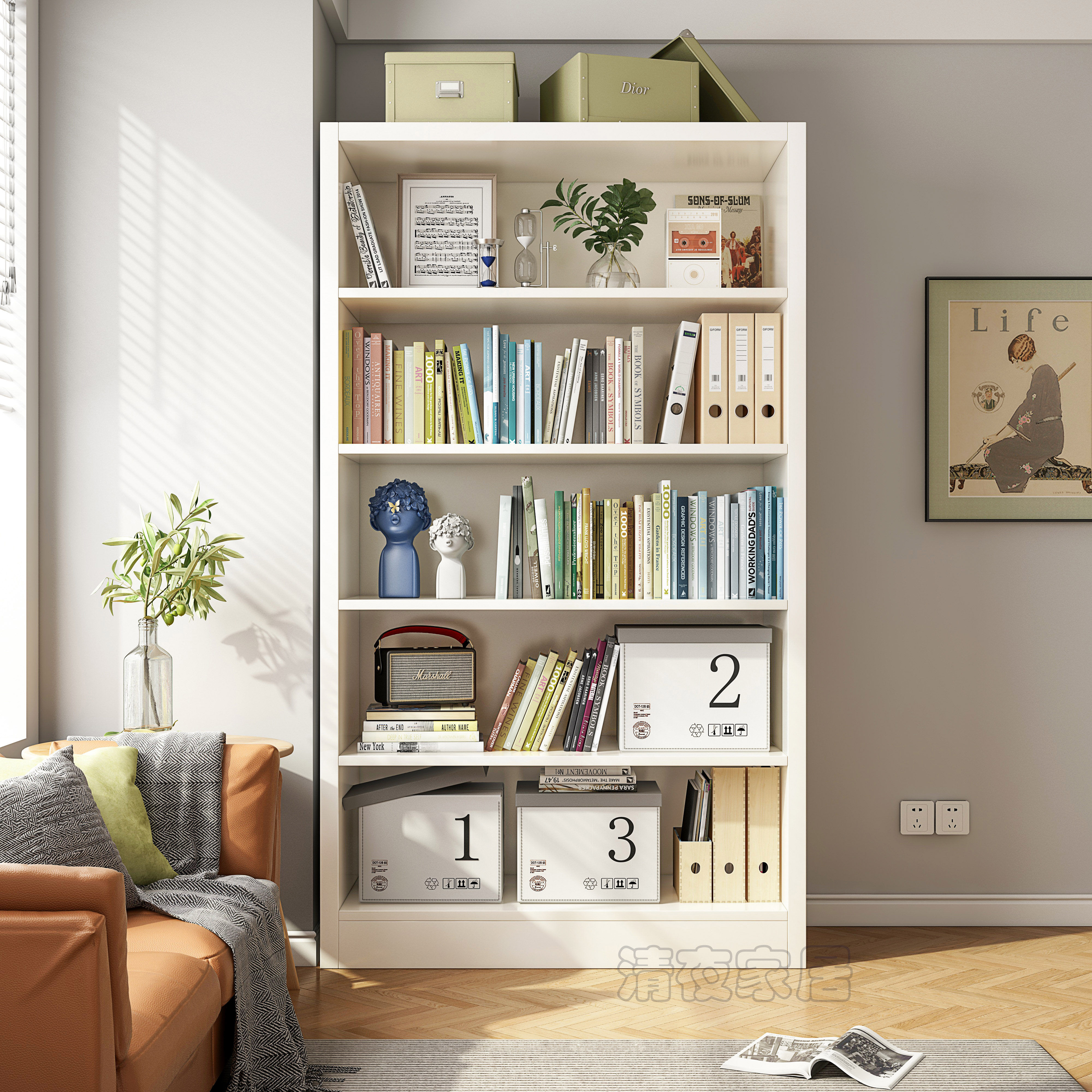 加高书架落地简易客厅置物架房间靠墙储物柜图书馆书柜家用展示柜