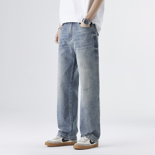 2025新款牛仔长裤子男春夏款宽松阔腿潮直筒蓝色休闲猫爪青年韩版