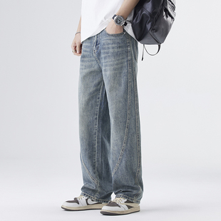 2025春夏新款弯刀牛仔裤裤子男春夏款宽松阔腿蓝色休闲直筒青年潮