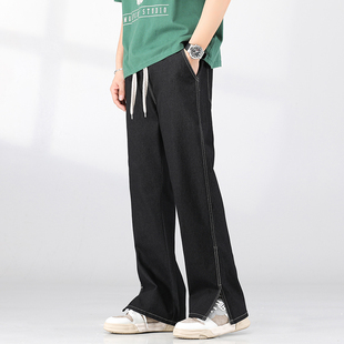 牛仔裤子男春夏款宽松阔腿潮流直筒蓝色休闲学生青年韩版胖子大码
