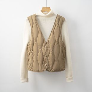 平湖驰新羽绒马甲新国标90绒V领女秋冬季 坎肩马夹内 轻薄背心无袖