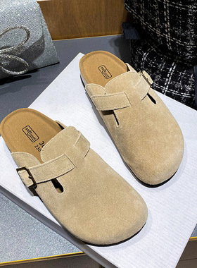 Z312真皮牛皮勃肯女鞋软木增高厚底拖鞋圆头包头半拖鞋日系博肯鞋