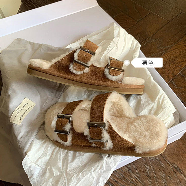真皮勃毛毛拖鞋女博肯拖鞋外穿百搭时尚网红韩版毛绒拖女鞋