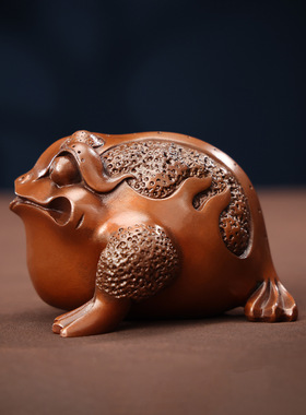 紫铜金蟾摆件 家居客厅办公室桌面瑞兽三足蟾工艺品迷你小摆设