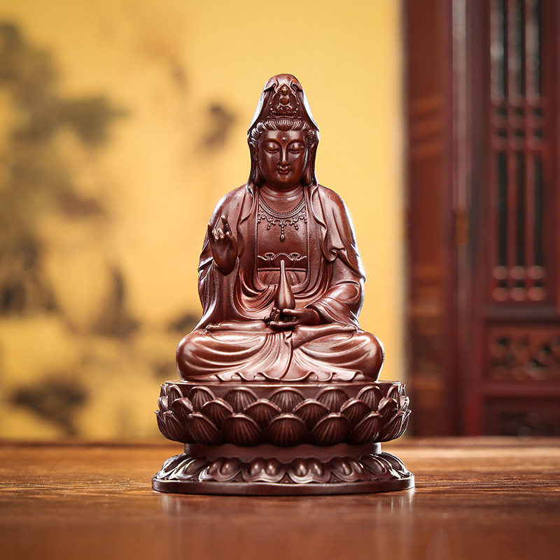 紫铜观音菩萨坐像 家居办公室桌面迷你观世音菩萨工艺品佛摆设
