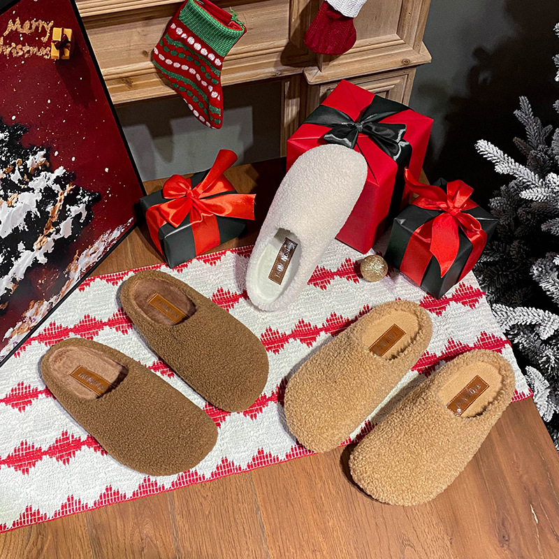 Z317惠东易鑫达包头一脚蹬保暖棉鞋加绒毛毛半拖鞋女外穿秋冬款