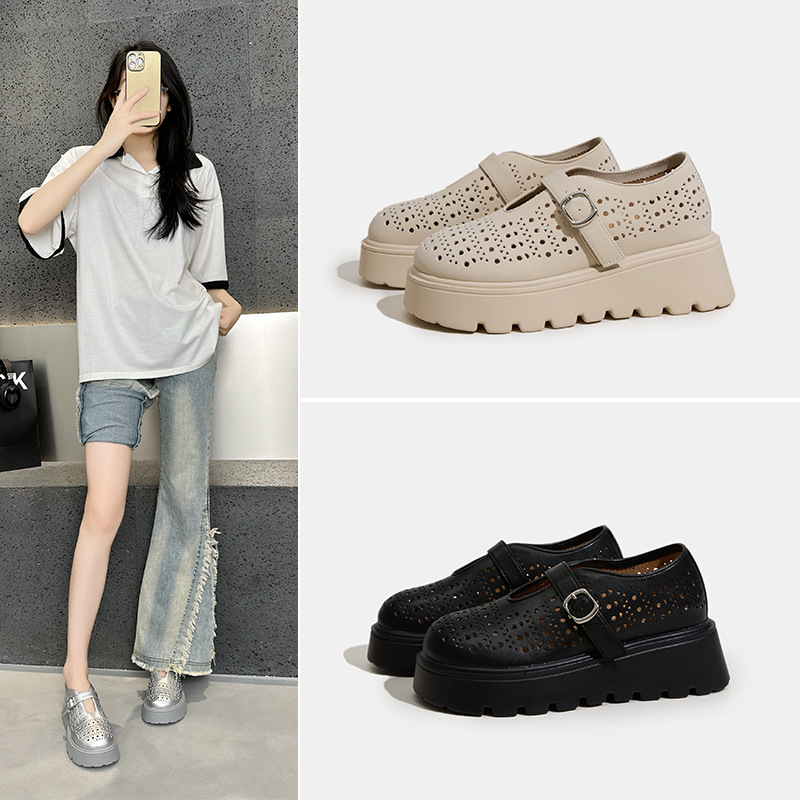 厚底增高罗马凉鞋女款2025夏季新镂空松糕底洞洞鞋包头软底女凉鞋