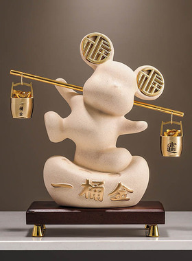 批发一桶金福熊摆件乔迁开业礼物客厅电视柜公司收银台家居装饰品