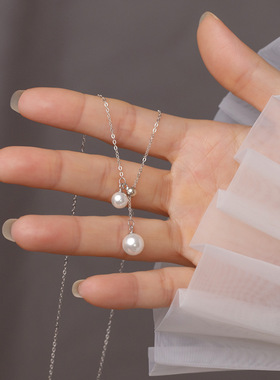 法式珍珠项链S925纯银时尚简约可调节珍珠女款项链设计小众气质