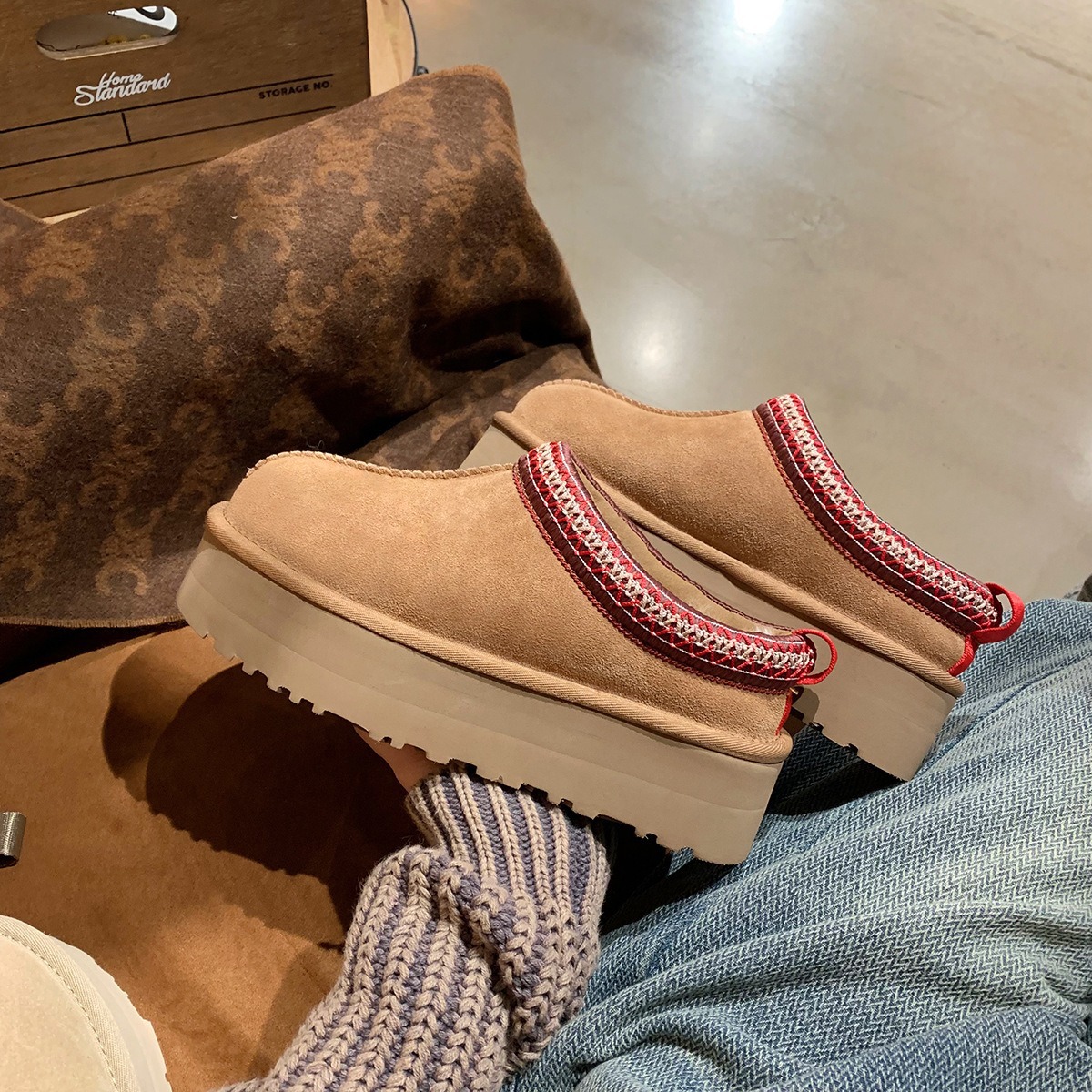 XD3惠东易鑫达真皮加绒加厚低帮棉鞋毛毛厚底保暖雪地靴女款冬季