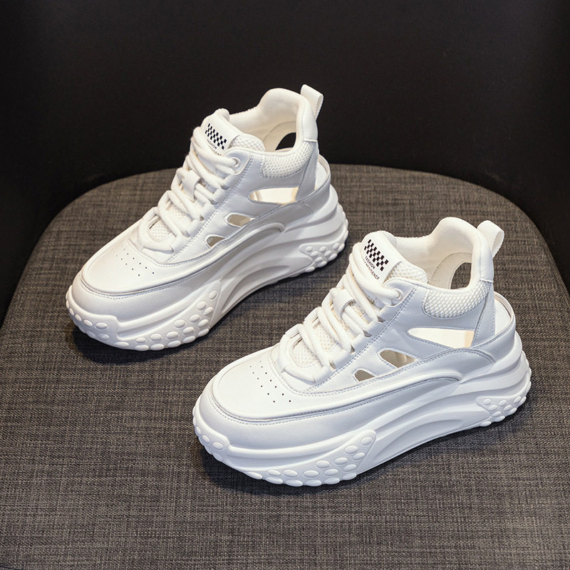 真皮镂空老爹鞋女夏季2026新款轻便内增高休闲时尚运动鞋厚底凉鞋