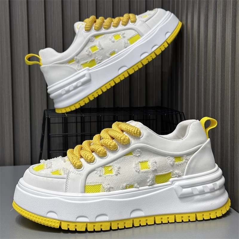 布面底轻便增高休闲系带平底男鞋