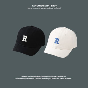 杨美美R字母软顶短檐棒球帽韩版街头ins百搭情侣学生小沿鸭舌帽男