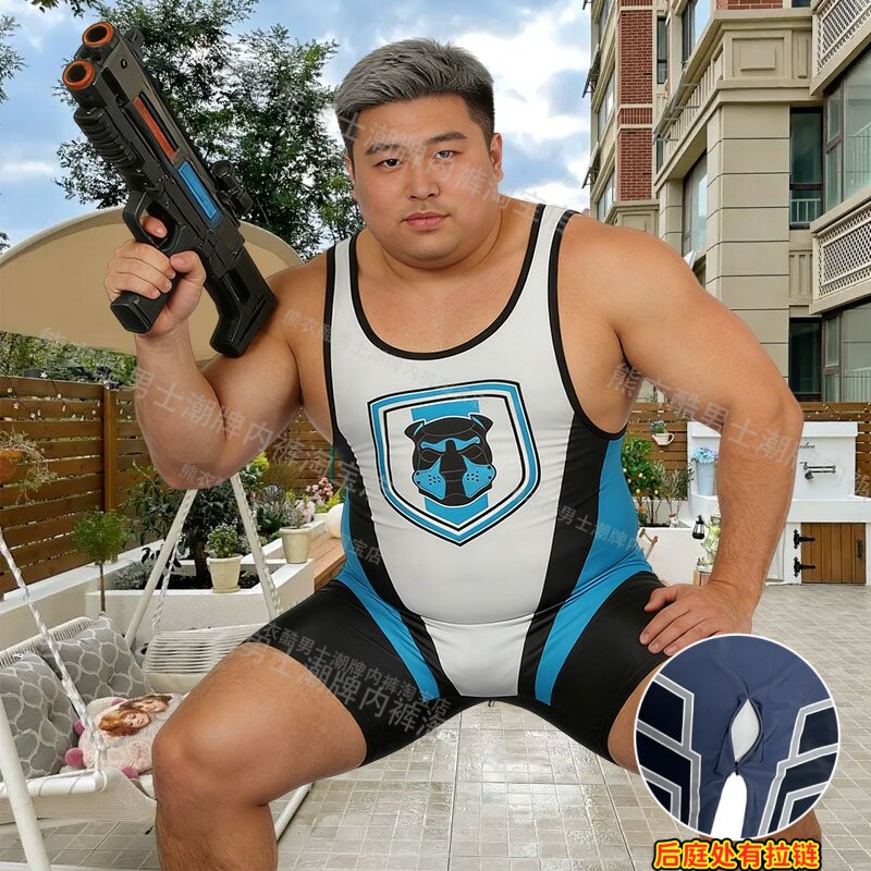 3XL特大码男士塑身连体衣举重连体短裤运动摔跤服连体背心性感熊0