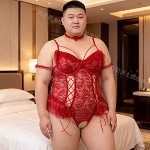 情侣塑身连体衣夏季性感连体背带背心镂空胖男蕾丝胖女人睡衣文胸