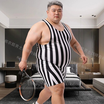 男士塑身连体衣大码摔跤服胖子熊
