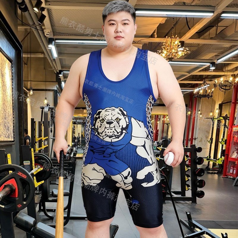大码男士塑身连体衣4XL胖子胖人紧身连体背心运动摔跤服平角裤熊0