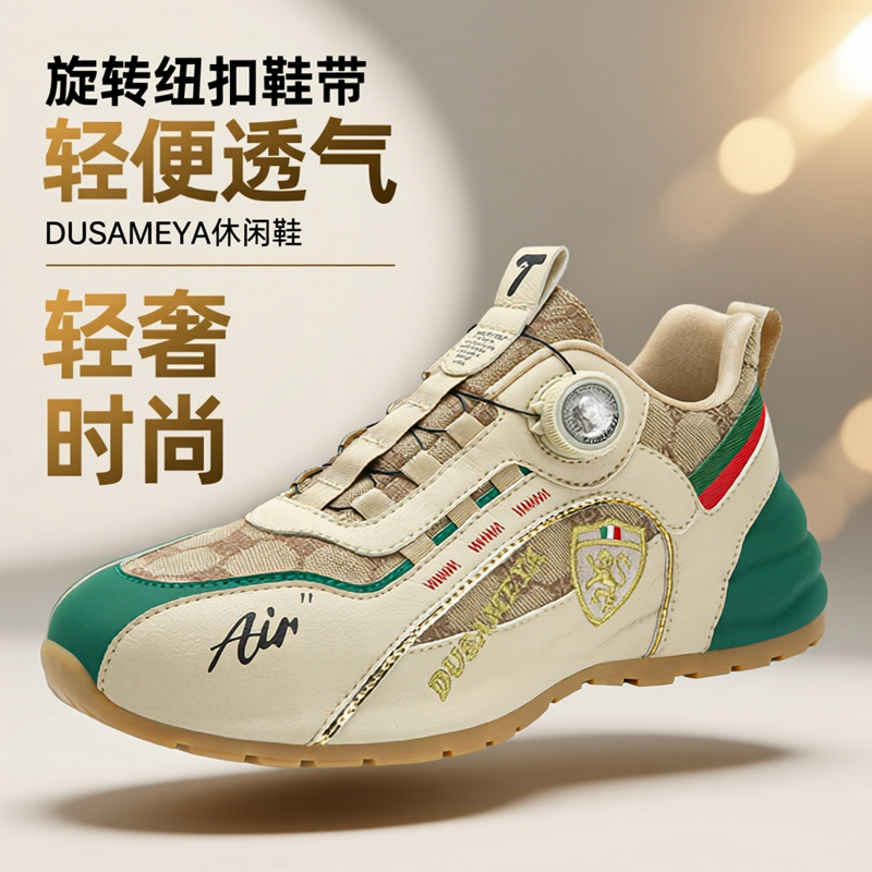 杜莎米娅春秋透气大牌轻奢百搭包底鞋增高情侣鞋旋转纽扣休闲鞋男