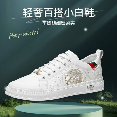 杜莎米娅春季新款男生小白鞋板鞋轻奢百搭休闲鞋透气防滑一脚蹬