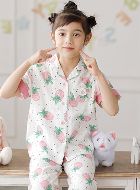 MEJU纯棉纱布甜美夏季女童睡衣