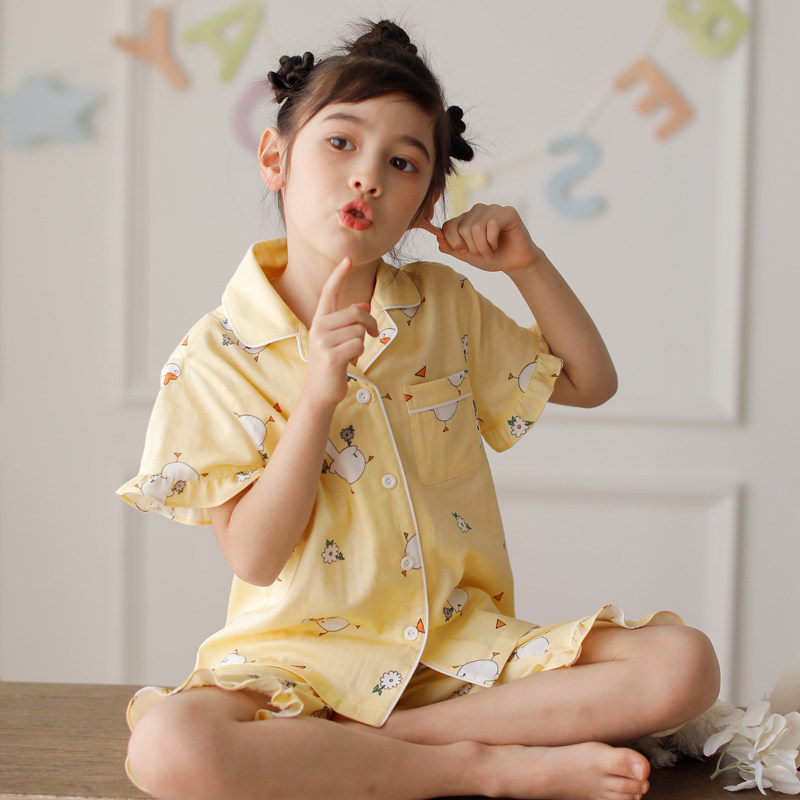 睡衣女童小女孩短袖女宝中大童