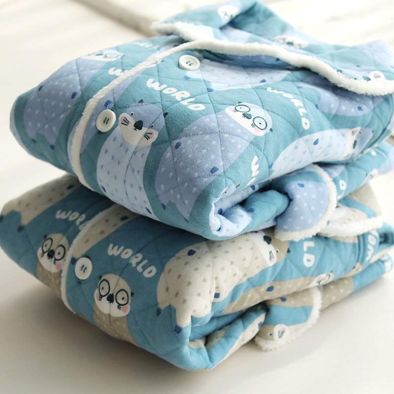 男童秋天睡衣纯棉夹棉空气棉春秋