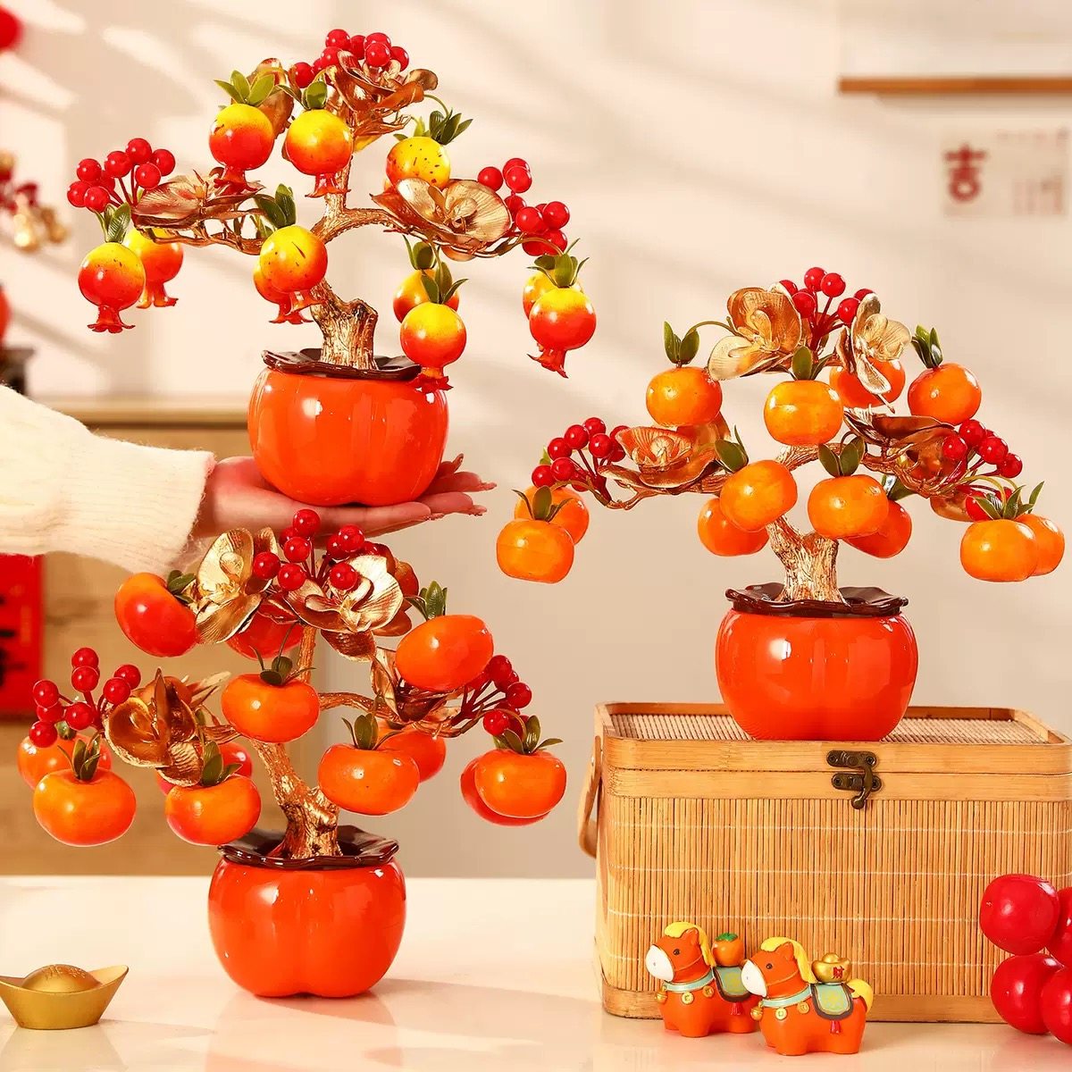 2026马年新款春节过年客厅桌面发财果柿子装饰品新年柿柿如意摆件,家居饰品,桌面摆件,淘宝优惠券,粉丝福利购,淘宝优惠卷