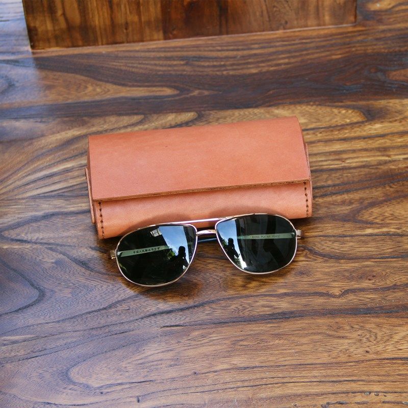 真皮手工眼镜盒原创太阳镜收纳盒植鞣皮防摔抗压复古男女墨镜户外