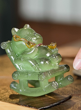 创意招财猫茶宠可养茶玩茶台饰品摇椅老财茶具变色摆件礼品