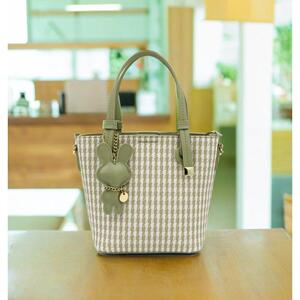 依思q新款包包女潮杏色千鸟格子甜美手提编织单肩斜挎小方包