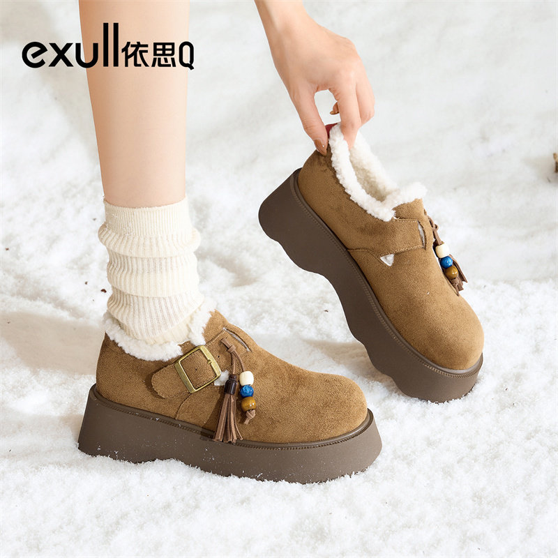 依思q厚底增高勃肯鞋女款2025秋冬新款加绒保暖小个子不累脚棉鞋