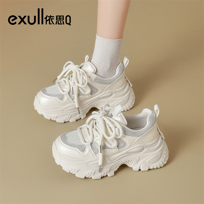 依思q白色厚底老爹鞋2025新款