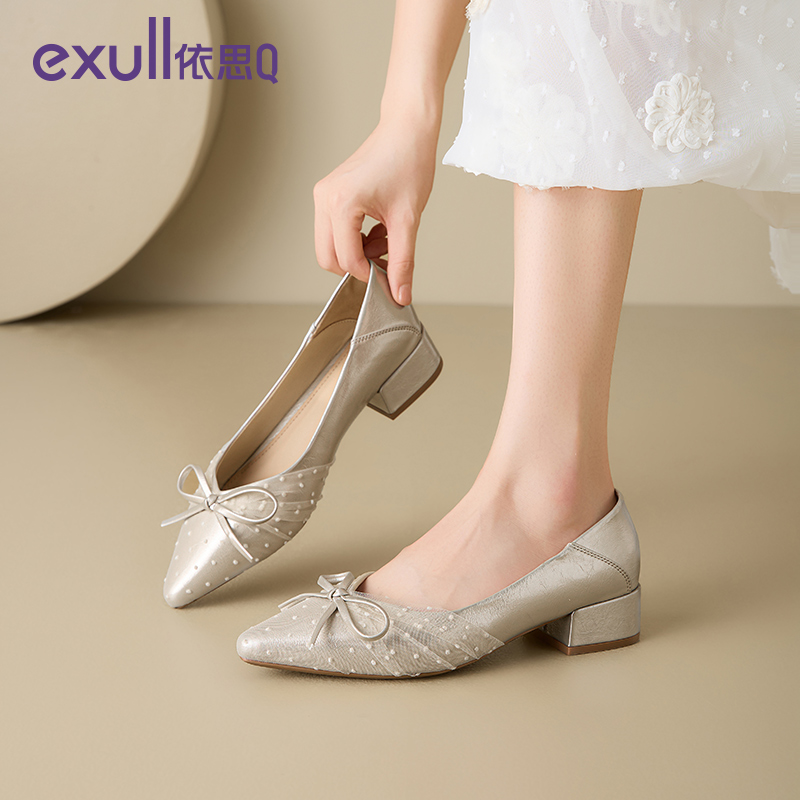 依思Q网纱复古高跟蕾丝波点单鞋