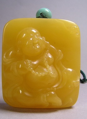 女款琥珀弥勒佛吊坠玉雕苏工