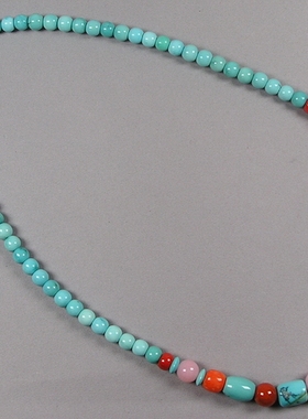 纯天然原矿绿松石老形桶珠项链 多宝项链 吊坠