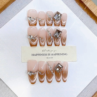 甲小姐 纯手工穿戴甲秋冬新款秋日私语锆石钻法式气质猫眼美甲贴