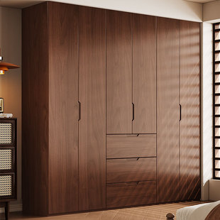 中古风2025新款 四五六门全实木橡木家用卧室衣柜广东佛山原木衣橱