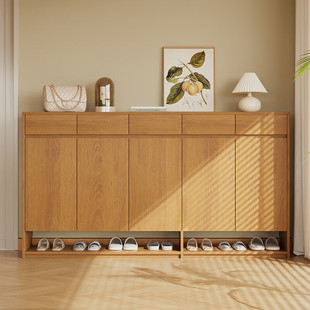 实木橡木定制原木风鞋柜入户门口大容量玄关储物柜客厅家用收纳柜