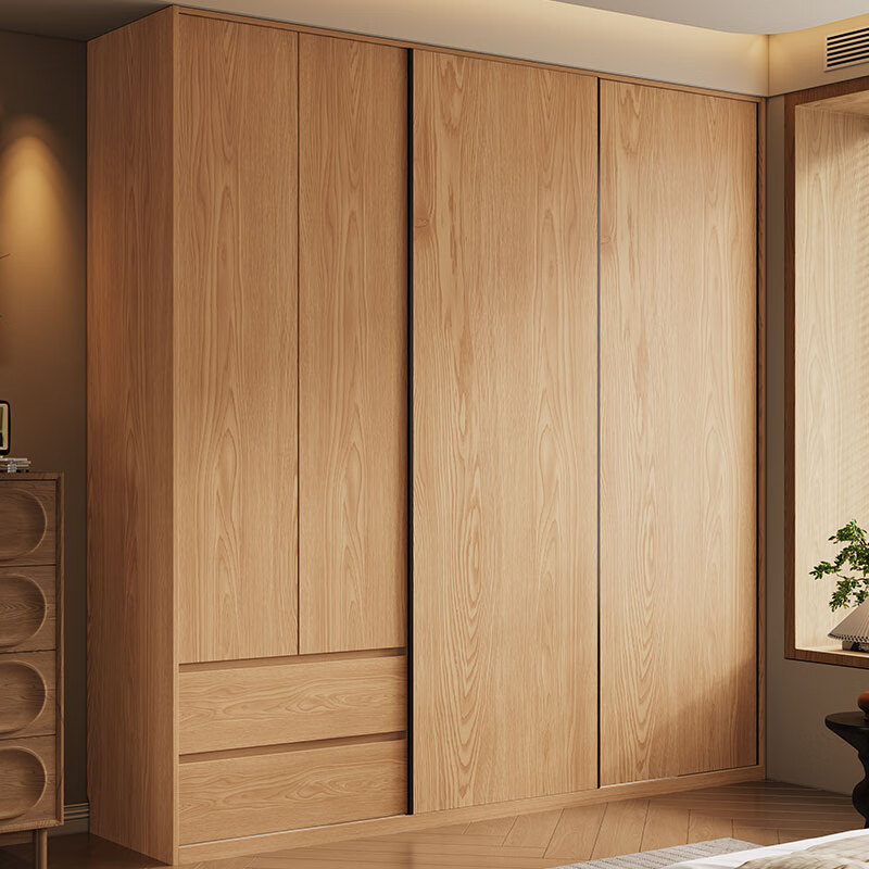 全实木衣柜原木橡木衣橱家用卧室推拉门原木衣柜小户型收纳定制