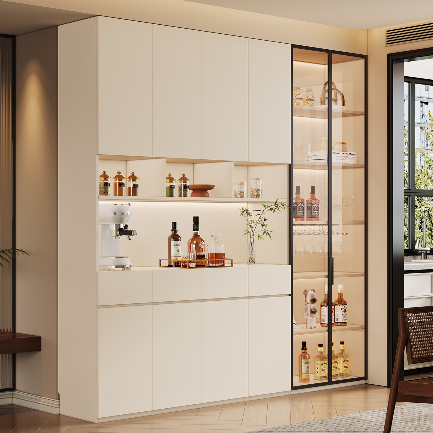 奶油风白色广东佛山全实木橡木餐边柜厨房客厅整墙柜子满墙柜酒柜,住宅家具,自由组合衣柜,淘宝优惠券,粉丝福利购,淘宝优惠卷